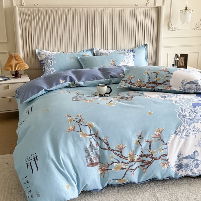 91家纺网 家纺一手货源 找家纺 优尚家纺 2025新款亲肤磨毛新国风大版系列四件套 青瓷人间