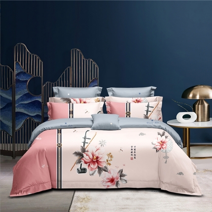 优尚家纺 2025新款亲肤磨毛新国风大版系列四件套 红胡清颜