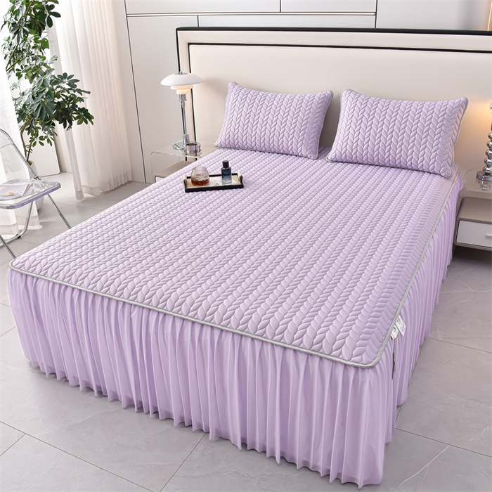 91家纺网 家纺一手货源 找家纺 布卢姆床垫 2025新款A类5mm纯色乳胶凉席床裙梦田系列 梦田-雅紫