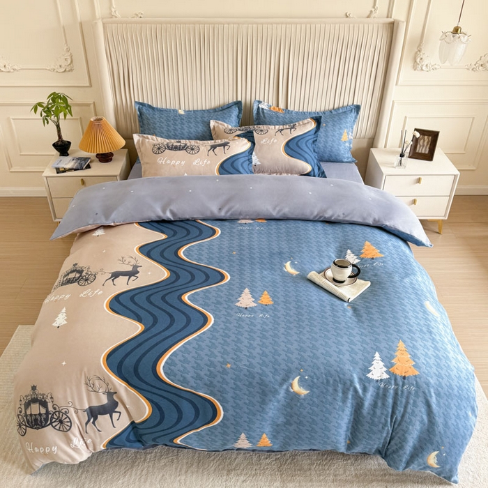 91家纺网 家纺一手货源 找家纺 优尚家纺 2025新款亲肤磨毛新国风大版系列四件套 金碧鹿影