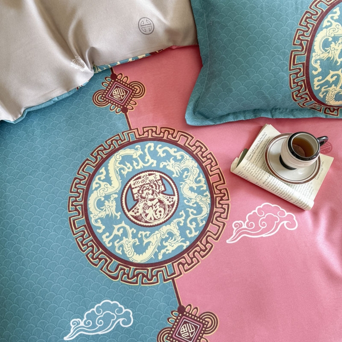 91家纺网 家纺一手货源 找家纺 优尚家纺 2025新款亲肤磨毛新国风大版系列四件套 福绿缘红