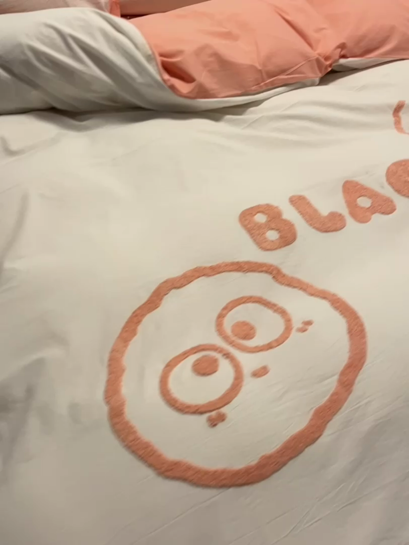 91家纺网 家纺一手货源 找家纺 眠帛家居 2024新款水洗棉毛巾绣四件套-煤球系列 奶油粉