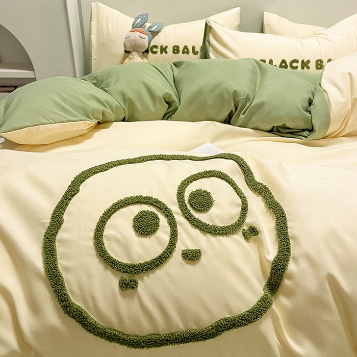 91家纺网 家纺一手货源 找家纺 （总）眠帛家居 2024新款水洗棉毛巾绣四件套-煤球系列