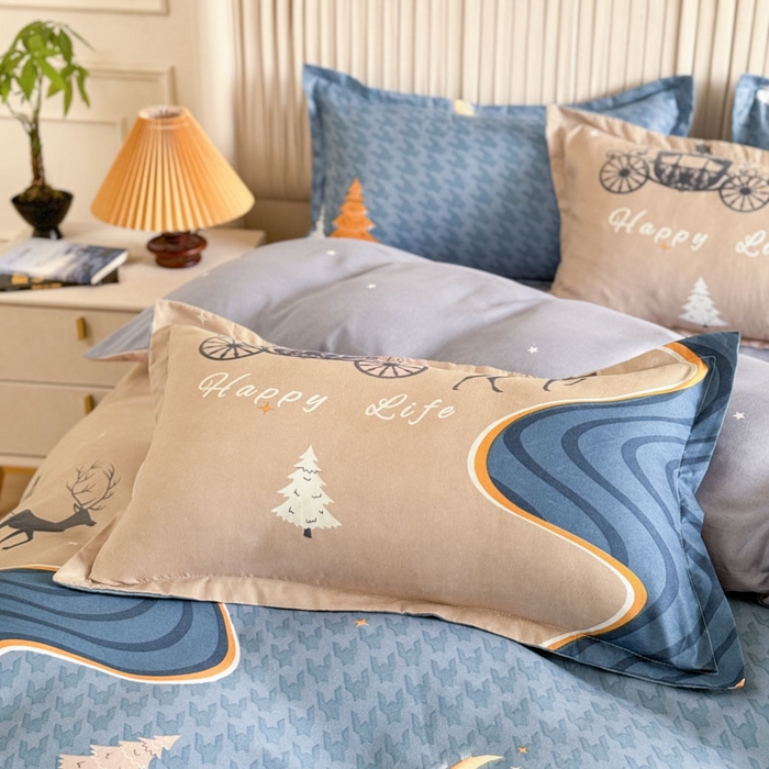 91家纺网 家纺一手货源 找家纺 优尚家纺 2025新款亲肤磨毛新国风大版系列四件套 金碧鹿影