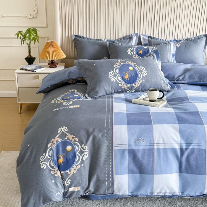 91家纺网 家纺一手货源 找家纺 优尚家纺 2025新款亲肤磨毛新国风大版系列四件套 悠然野格