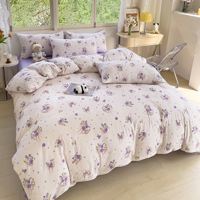 91家纺网 家纺一手货源 找家纺 乐萱家纺 2024新款水洗云朵棉被套小清新超柔印花单被套 薰衣浪漫