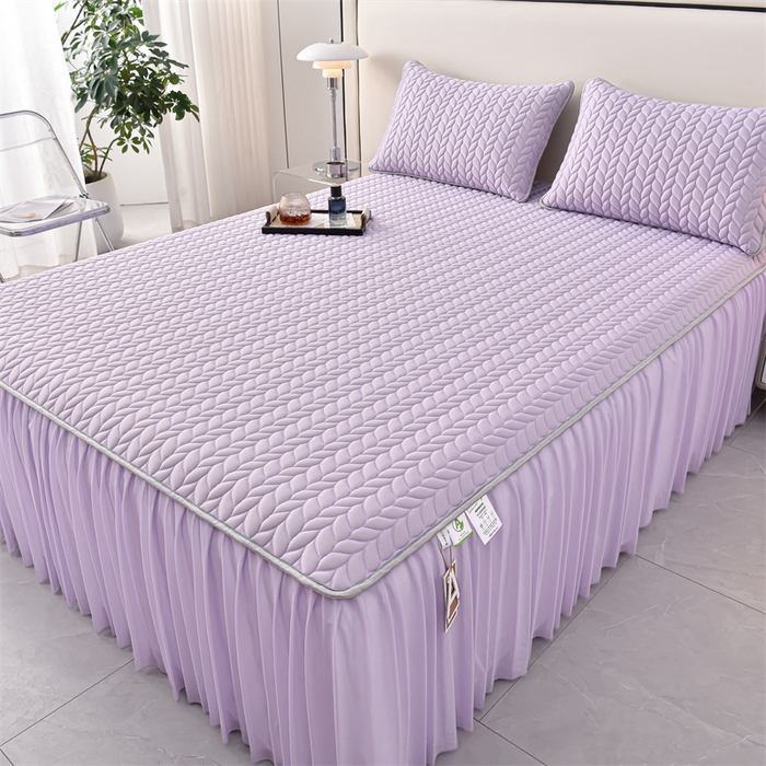 91家纺网 家纺一手货源 找家纺 布卢姆床垫 2025新款A类5mm纯色乳胶凉席床裙梦田系列 梦田-雅紫