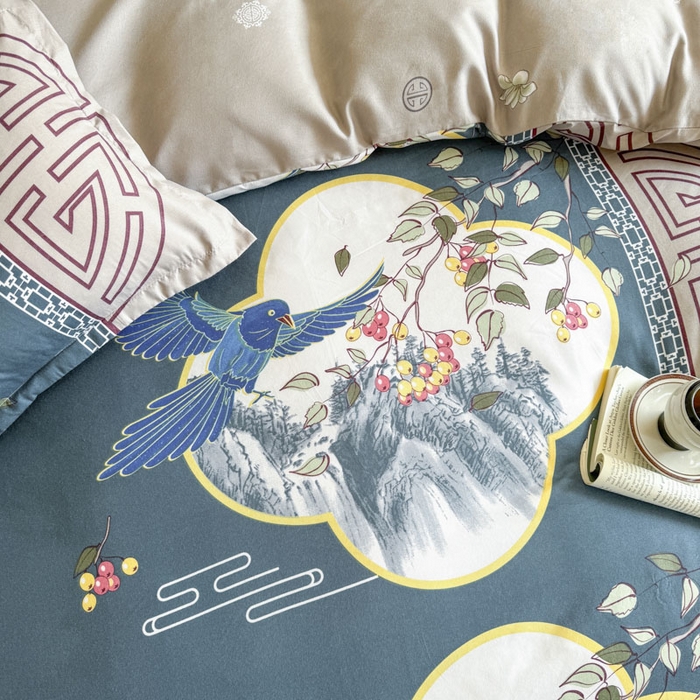 91家纺网 家纺一手货源 找家纺 优尚家纺 2025新款亲肤磨毛新国风大版系列四件套 凌云之喜