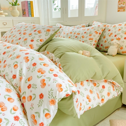 91家纺网 家纺一手货源 找家纺 （总）雅阁尔家纺 2024新款直播热款水洗云朵棉四件套美式碎花简约风床单单品单被套