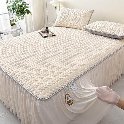 91家纺网 家纺一手货源 找家纺 （总）布卢姆床垫 2025新款A类5mm纯色乳胶凉席床裙梦田系列