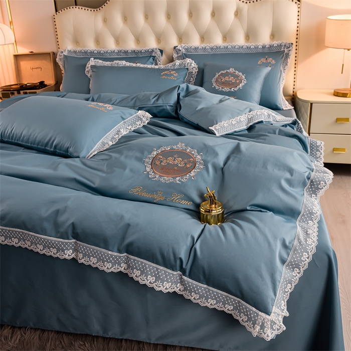 91家纺网 家纺一手货源 找家纺 瑞驰家纺 2024新款长绒棉爱丽丝公主四件套系列  精美法式轻奢风四件套系列 爱丽丝公主-雅蓝