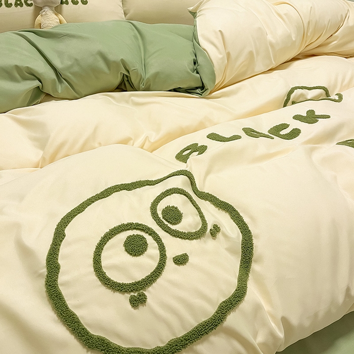 91家纺网 家纺一手货源 找家纺 （总）眠帛家居 2024新款水洗棉毛巾绣四件套-煤球系列