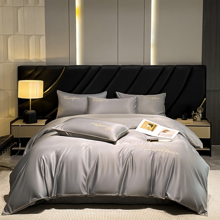 91家纺网 家纺一手货源 找家纺 博纳家纺 2024新款水洗真丝刺绣四件套系列--艾米系列 高级灰