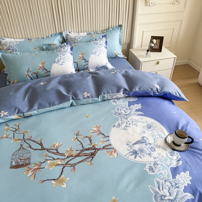 91家纺网 家纺一手货源 找家纺 优尚家纺 2025新款亲肤磨毛新国风大版系列四件套 青瓷人间