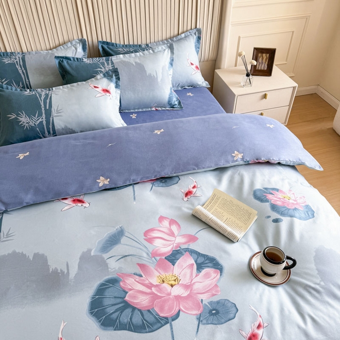 91家纺网 家纺一手货源 找家纺 优尚家纺 2025新款亲肤磨毛新国风大版系列四件套 清幽雅荷