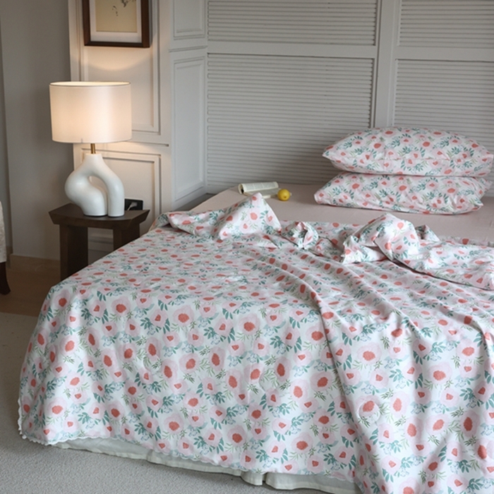 91家纺网 家纺一手货源 找家纺 棉眠 2024新款纯棉夏被 粉荔枝