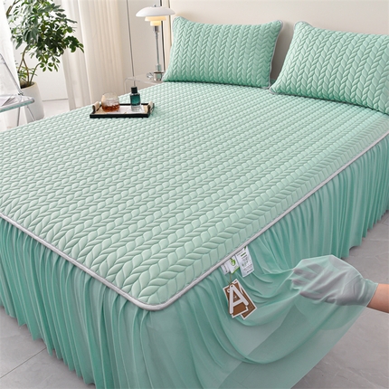 91家纺网 家纺一手货源 找家纺 （总）布卢姆床垫 2025新款A类5mm纯色乳胶凉席床裙梦田系列