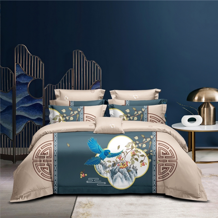 91家纺网 家纺一手货源 找家纺 优尚家纺 2025新款亲肤磨毛新国风大版系列四件套 凌云之喜