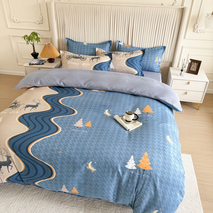 91家纺网 家纺一手货源 找家纺 优尚家纺 2025新款亲肤磨毛新国风大版系列四件套 金碧鹿影