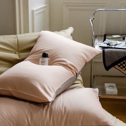 沐晴家纺 2024新款60兰精天丝纯色双拼单枕套 月光色-岩石灰