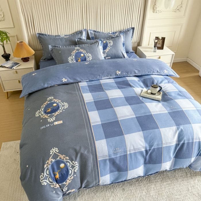 91家纺网 家纺一手货源 找家纺 优尚家纺 2025新款亲肤磨毛新国风大版系列四件套 悠然野格