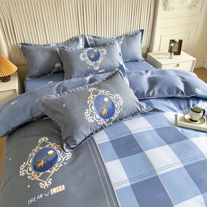 91家纺网 家纺一手货源 找家纺 优尚家纺 2025新款亲肤磨毛新国风大版系列四件套 悠然野格