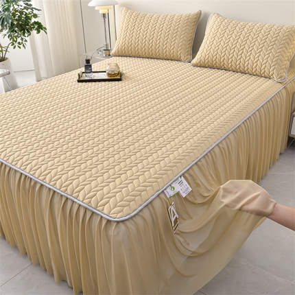 91家纺网 家纺一手货源 找家纺 （总）布卢姆床垫 2025新款A类5mm纯色乳胶凉席床裙梦田系列