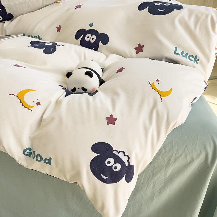 91家纺网 家纺一手货源 找家纺 乐萱家纺 2024新款水洗云朵棉被套小清新超柔印花单被套 羊咩咩