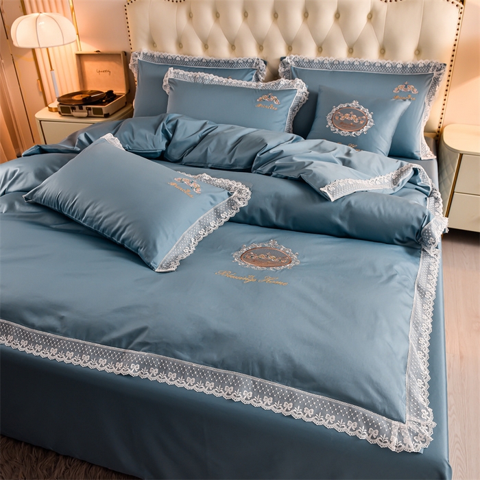 91家纺网 家纺一手货源 找家纺 瑞驰家纺 2024新款长绒棉爱丽丝公主四件套系列  精美法式轻奢风四件套系列 爱丽丝公主-雅蓝