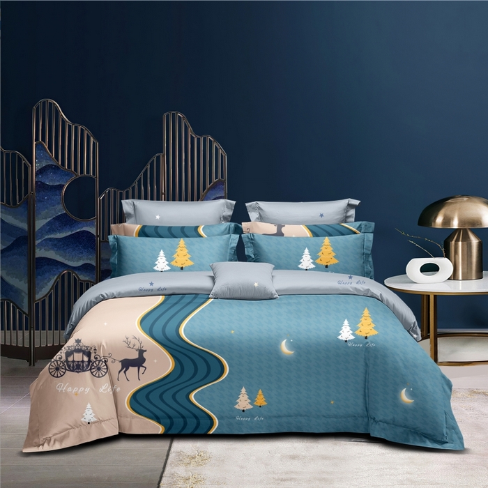 91家纺网 家纺一手货源 找家纺 优尚家纺 2025新款亲肤磨毛新国风大版系列四件套 金碧鹿影