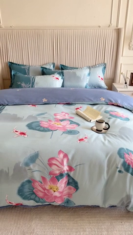 91家纺网 家纺一手货源 找家纺 优尚家纺 2025新款亲肤磨毛新国风大版系列四件套 清幽雅荷