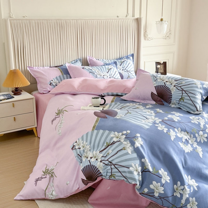 91家纺网 家纺一手货源 找家纺 优尚家纺 2025新款亲肤磨毛新国风大版系列四件套 柔逸扇花