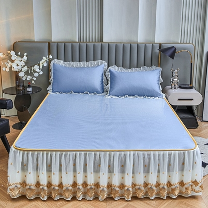 91家纺网 家纺一手货源 找家纺 家之硕家纺 2024新款夏款冰丝凉席床笠床裙可拆洗冰丝凉席 天蓝色