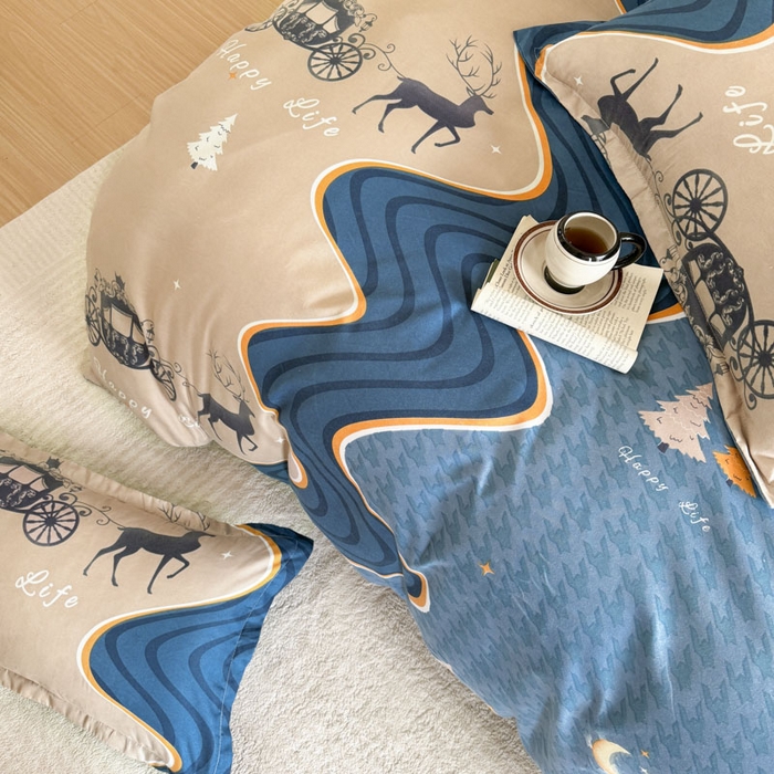 91家纺网 家纺一手货源 找家纺 优尚家纺 2025新款亲肤磨毛新国风大版系列四件套 金碧鹿影