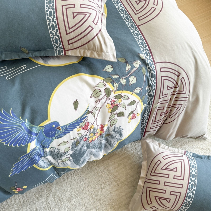 91家纺网 家纺一手货源 找家纺 优尚家纺 2025新款亲肤磨毛新国风大版系列四件套 凌云之喜