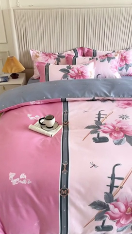 91家纺网 家纺一手货源 找家纺 优尚家纺 2025新款亲肤磨毛新国风大版系列四件套 红胡清颜