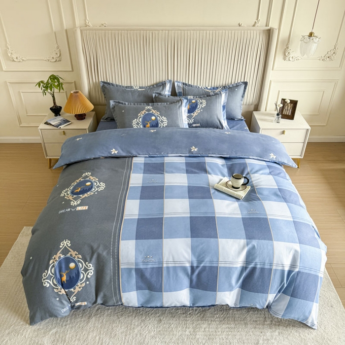 91家纺网 家纺一手货源 找家纺 优尚家纺 2025新款亲肤磨毛新国风大版系列四件套 悠然野格