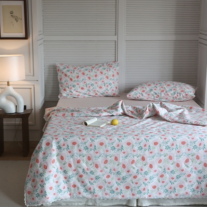 91家纺网 家纺一手货源 找家纺 棉眠 2024新款纯棉夏被 粉荔枝