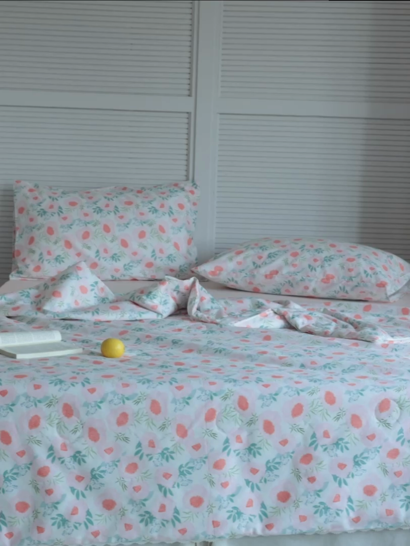 91家纺网 家纺一手货源 找家纺 棉眠 2024新款纯棉夏被 粉荔枝