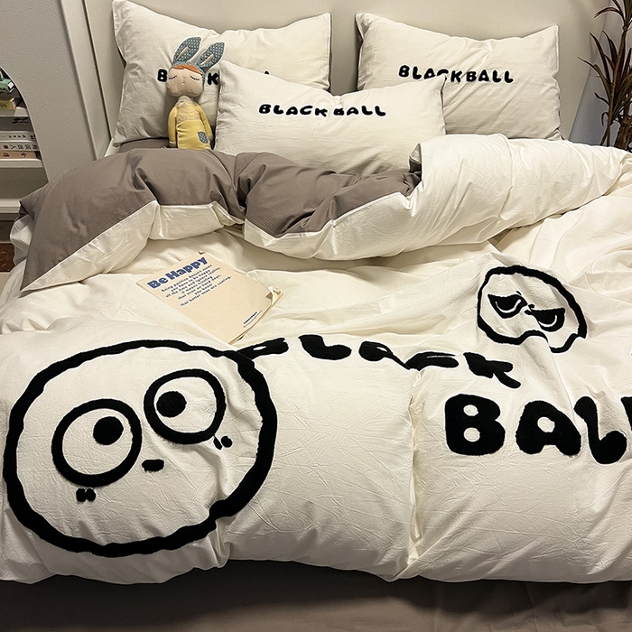 91家纺网 家纺一手货源 找家纺 眠帛家居 2024新款水洗棉毛巾绣四件套-煤球系列 浅灰