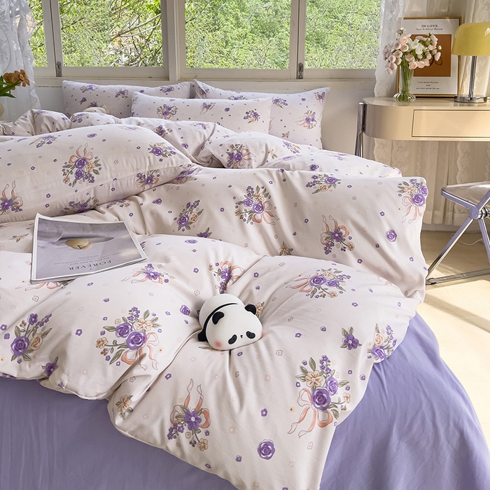 91家纺网 家纺一手货源 找家纺 乐萱家纺 2024新款水洗云朵棉被套小清新超柔印花单被套 薰衣浪漫