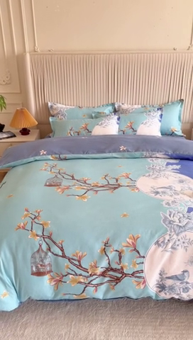 91家纺网 家纺一手货源 找家纺 优尚家纺 2025新款亲肤磨毛新国风大版系列四件套 青瓷人间