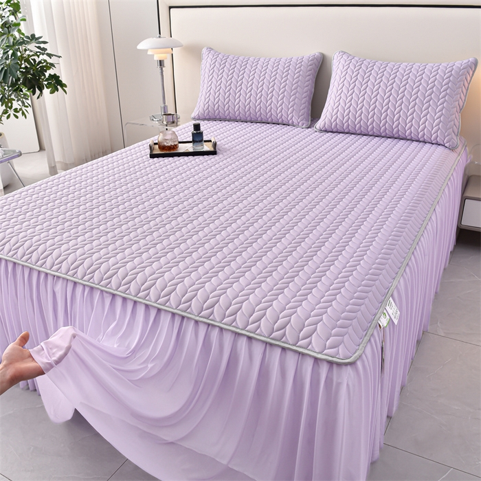 91家纺网 家纺一手货源 找家纺 布卢姆床垫 2025新款A类5mm纯色乳胶凉席床裙梦田系列 梦田-雅紫