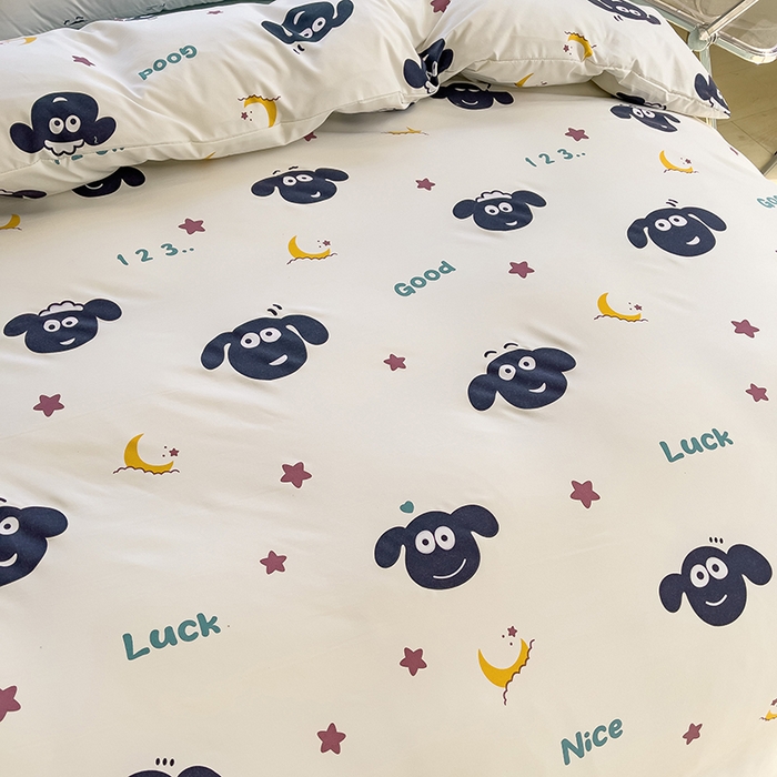 91家纺网 家纺一手货源 找家纺 乐萱家纺 2024新款水洗云朵棉被套小清新超柔印花单被套 羊咩咩