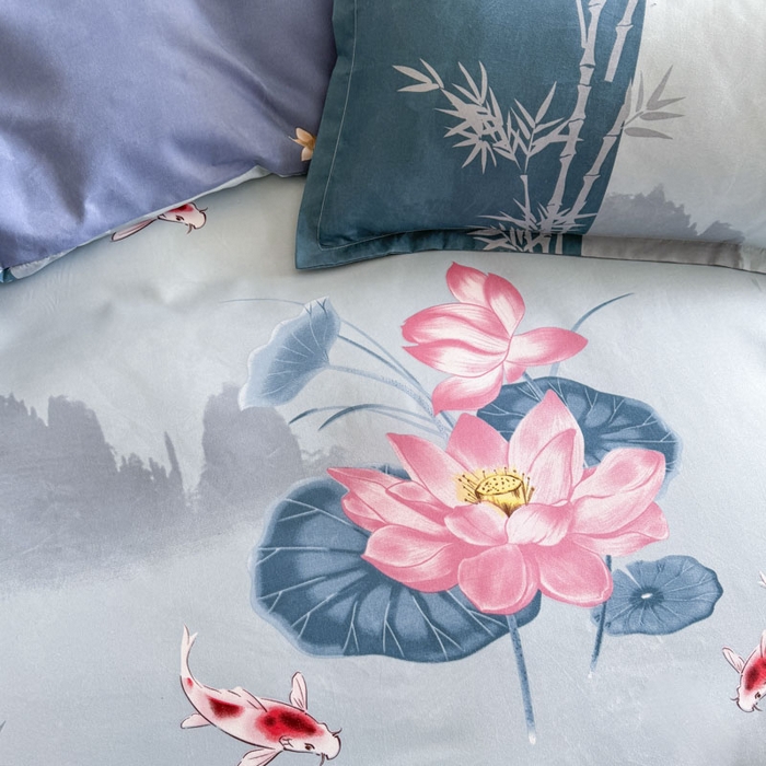 91家纺网 家纺一手货源 找家纺 优尚家纺 2025新款亲肤磨毛新国风大版系列四件套 清幽雅荷