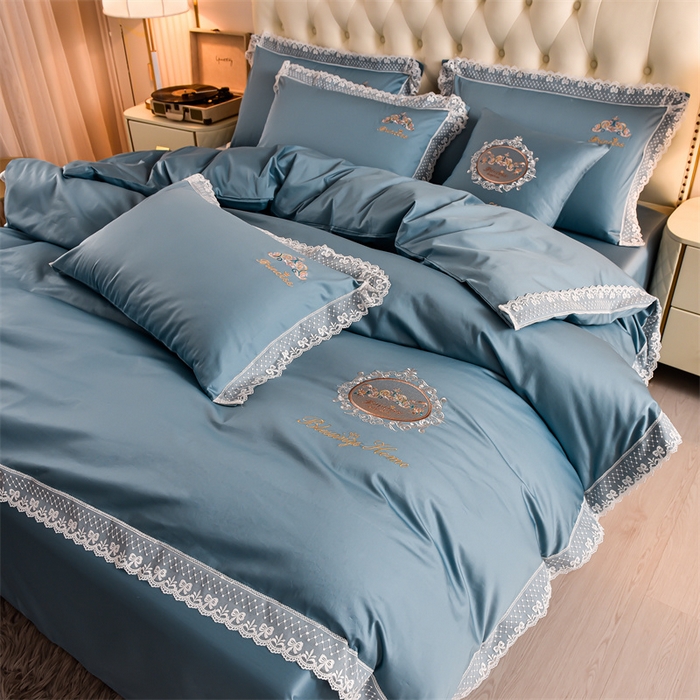 91家纺网 家纺一手货源 找家纺 瑞驰家纺 2024新款长绒棉爱丽丝公主四件套系列  精美法式轻奢风四件套系列 爱丽丝公主-雅蓝