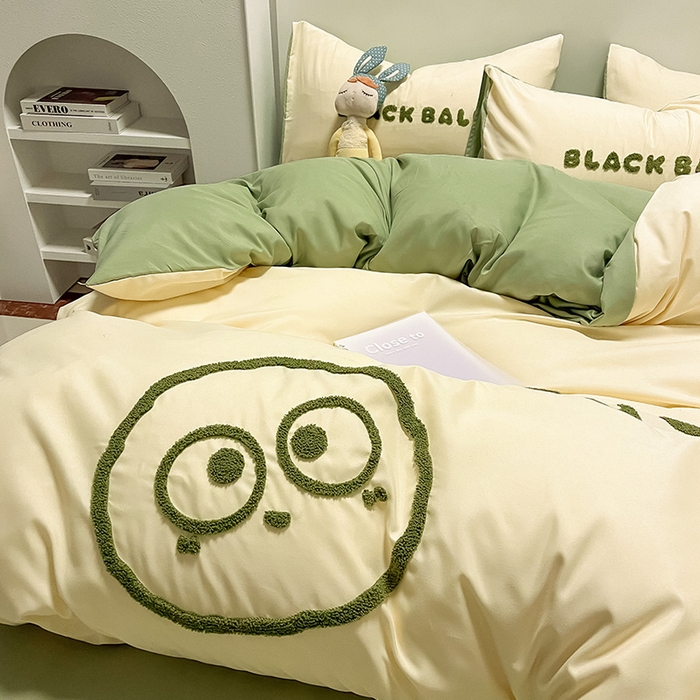 91家纺网 家纺一手货源 找家纺 （总）眠帛家居 2024新款水洗棉毛巾绣四件套-煤球系列