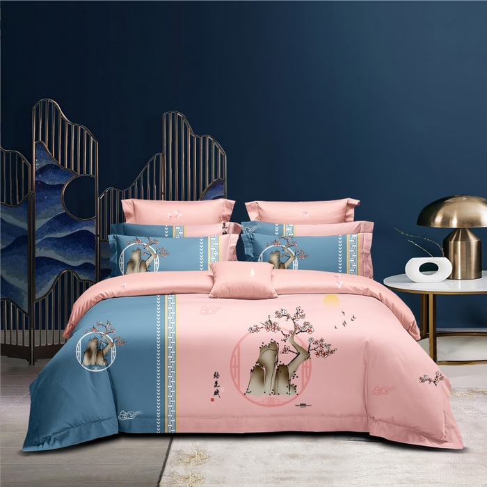 91家纺网 家纺一手货源 找家纺 优尚家纺 2025新款亲肤磨毛新国风大版系列四件套 静黛梅芳