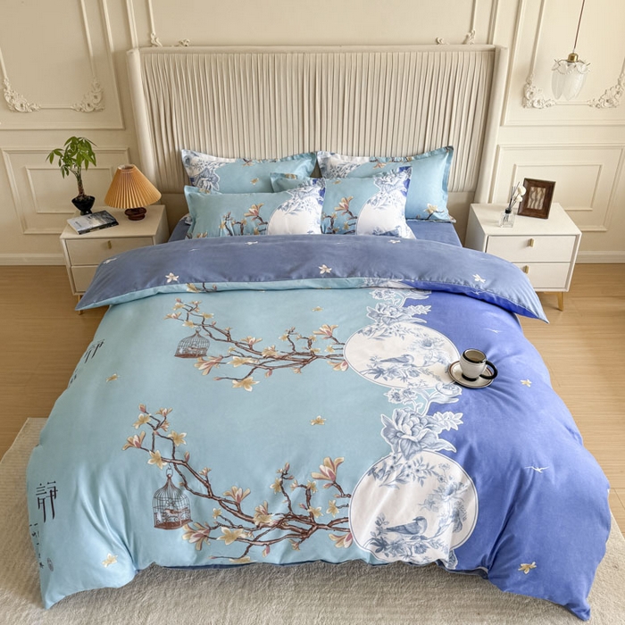 91家纺网 家纺一手货源 找家纺 优尚家纺 2025新款亲肤磨毛新国风大版系列四件套 青瓷人间