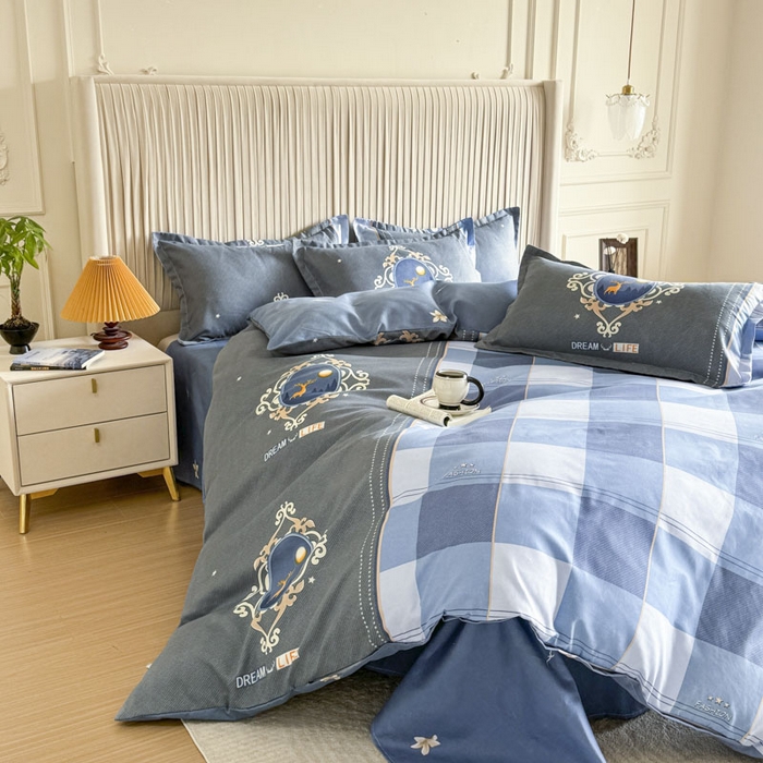 91家纺网 家纺一手货源 找家纺 优尚家纺 2025新款亲肤磨毛新国风大版系列四件套 悠然野格